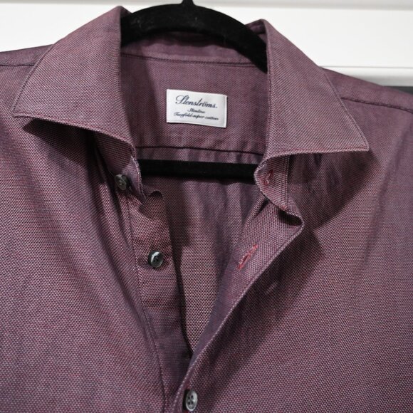 Stenströms Men's Twofold Super Cotton Purple Long Sleeve Button Down Size 41 - Picture 3 of 10